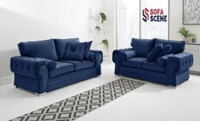EXCLUSIVE - HIGH BACK PLUSH VELVET VERONA 3 SEATER + 2 SEATER SOFA SET BLUE