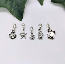Pack of 5 Sea Themed Silver Clip On Charms Mixed - Bracelet/Jewellery Charms 