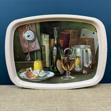 VINTAGE STILL LIFE PAINTING DESIGN FOLDING METAL BED LAP TRAY TABLE 44.5cm