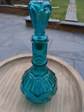 VINTAGE 70'S EMPOLI ITALIAN BLUE GREEN GLASS GOURD ONION SHAPED BOTTLE & STOPPER