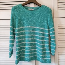 NWOT Elizabeth Scott L/XL jumper turquoise /white stripe 