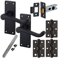 Internal Door Handles on Backplate Matt Black Latch Door Handle Pack