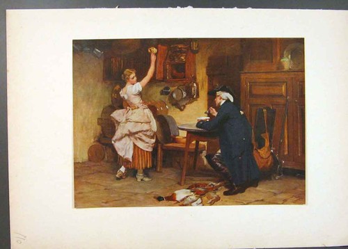 Original old antique print - old,
