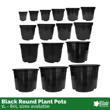 Strong Black Recycled Plastic Garden Plant Pot Flower Pots in Various Sizes