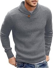 Mens Shawl Collar Jumper Fine Knit Pullover Elegant Regular Fit Sweater Knitwear