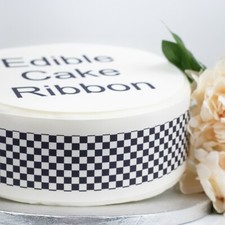 Black White Check Edible Icing Cake Ribbon / Side Strips 3 strips 