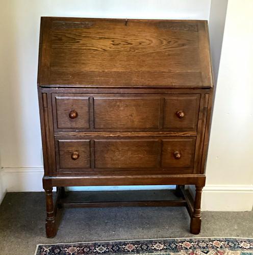 Antique brown wood drop front - brown, drop-front