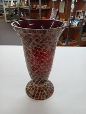 Vintage red mosaic - 9.5", vase