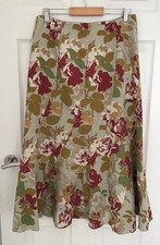 Boden Cord Skirt Floral Flowers Autumnal Midi Beige Burgundy Size 12