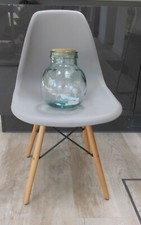 Small pale green glass bottle garden jar terrarium & cork stopper. Empty