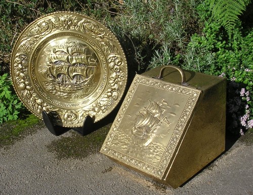 Embossed ship brass - ship, coal