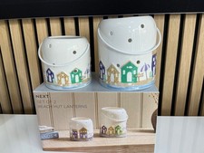 BNIB Next Set Of  2 Beach Hut/ Seaside Themed Ceramic Tee Light Candle Lanterns