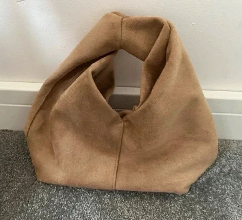 Tan faux suede hobo - suede, knot