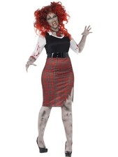 Halloween Ladies Curves Zombie School Girl Costume SMIFFYS 3XL 28-30 - B4