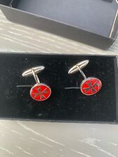 Silver Red Maltese Cross Cuff Links In Box