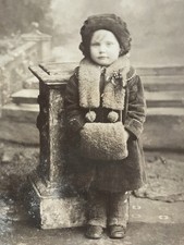 ANTIQUE PHOTO CUTE LITTLE GIRL WINTER FASHION HAT COAT HAND MUFF