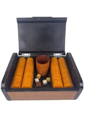 Antique Bakelite Poker Chip Set and Backgammon Dice AA-100