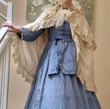 Antique Ladies Victorian Ivory Cape With Frill Decor and Wool Underlaying