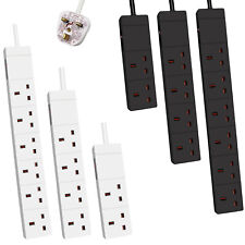 2,4,6 Way Gang 1m, 2m Extension Lead Cable UK Mains Plug Sockets with Swtiched