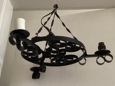 Vintage Wrought Iron 3 Arm Ceiling Light Chandelier