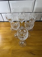 Set of 6 Vintage Cut Crystal Sherry Port Liqueur Glasses Crosshatch Fan Pattern