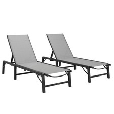 Outsunny Folding Sun Lounger Set of 2, 5-Position Reclining Sun Bed, Grey