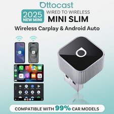 2025 Ottocast Mini Wireless CarPlay+Android Auto Adapter USB w/One-Click Button