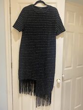 Womens Zara Striped Long Dress With Fringe Detail Size M