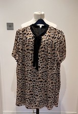 ZARA WOMAN Pleated Animal Print Dress Bow Neck Playsuit Lined Shorts Size XL 