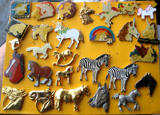 UNICORNS ZEBRA HORSE PONY old collection metal enamel acrylic pin brooch BADGES