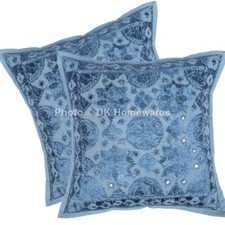 Cotton Throw Pillow Covers Mirrored Indian Boho Embroidered Set Of 2 Pillowcase