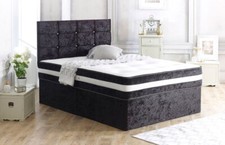 Crushed Velvet Divan bed with memory sprung mattress and 20 inch Headboard