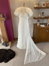 ORCHID DESIGNS DUCHESSE SATIN NET WEDDING DRESS MONSOON FEATHER SHRUG SIZE 12 M