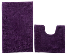 2 Piece Bath Mat and Pedestal Set with Coated Back 100% Cotton Pile