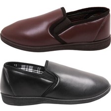 MENS GENTS FAUX LEATHER GUSSET MOCCASIN LOAFER SLIPPERS SHOES SIZE 7 / 11 