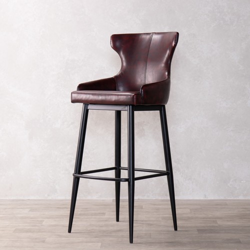 Red faux leather bar stool - leather,