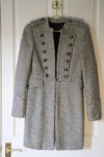 Zara Grey Herringbone-Weave Military Style Coat Size M