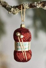 Anthropologie Ornament KNITTING NEEDLES YARN Handblown Glass Painted Poland NWT
