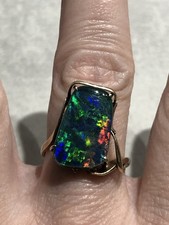Designer 9ct 375 Yellow gold Large Australian Black Opal Triplet Ring