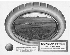 DUNLOP TYRES and V GOLF BALLS Royal Ashdown Forest Course - Antique Advert 1913