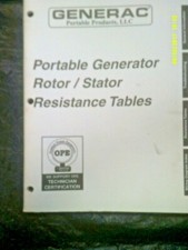 Generac Portable Generator Rotor / Stator Resistance Table Manual 87971 Rev 5