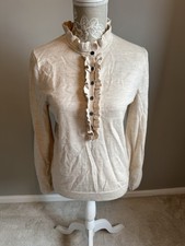 BODEN MERINO WOOL 'LARA' BEIGE MARL FRILL NECKLINE BALLOON SLEEVEJUMPER SIZE 12