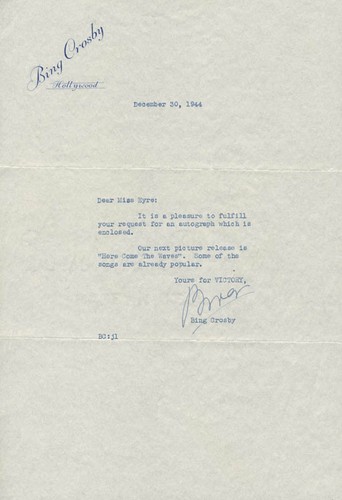 Bing crosby typed letter - typed,