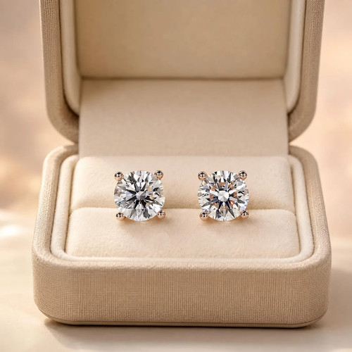 1crt round moissanite - round, earring
