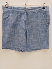 Next Women size 12 Linen and Cotton Blend Blue Chino Shorts Front Pockets Leg 8"