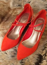 Marks & Spencer Women's Red Suede Wedge Crossover Strap Shoes, Size 6