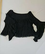 Ladies Cropped Top Qed London Size M Flair Sleeve Black 6892