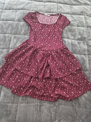 Girls burgundy floral tiered - girls,