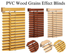 Wooden Grain Effect PVC Venetian Window Blinds Curtains Trimmable blind UK
