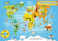 A3 SIZE - HANDY CHILDRENS WORLD MAP POPULAR GIFT / WALL DECOR ART PRINT POSTER